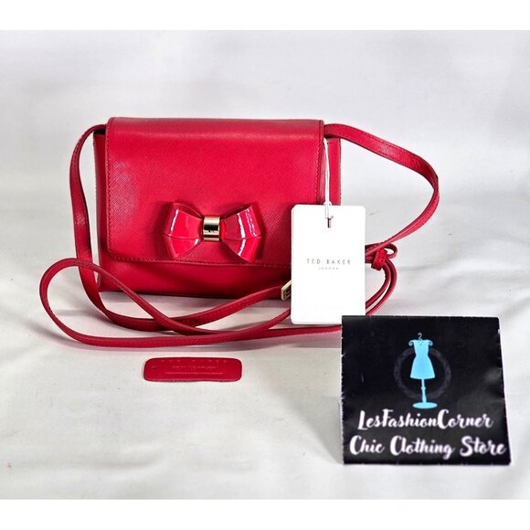 Ted Baker Women's Fuchsia Leather Angiee Bow Detail Shoulder Bag Size Small 2173 - Picture 1 of 12